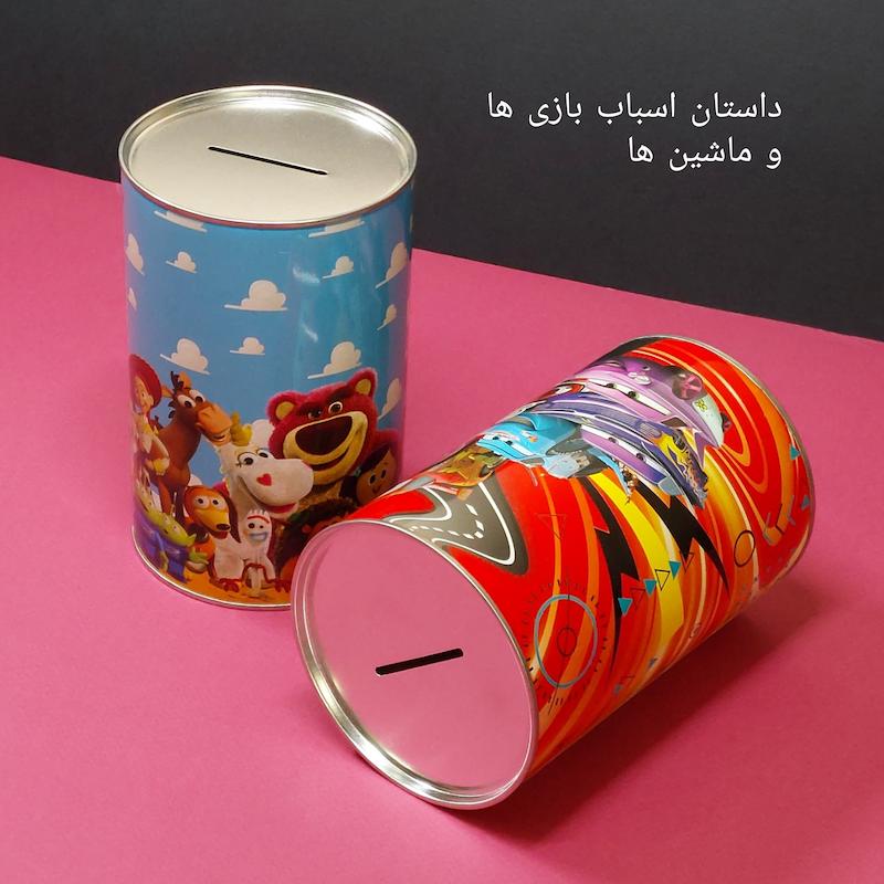 پک ۲ عددی قلک استوانه ای کوبه استودیو با طرح انیمیشنی(اسپایدرمن و دخترکفشدوزکی - بتمن و بن تن - سیندرلا و فروزن - داستان اسباب بازی ها و ماشین ها - سیندرلا و پری دریایی)koobe studio animated ladybug &spiderman coin banks - pack of 2