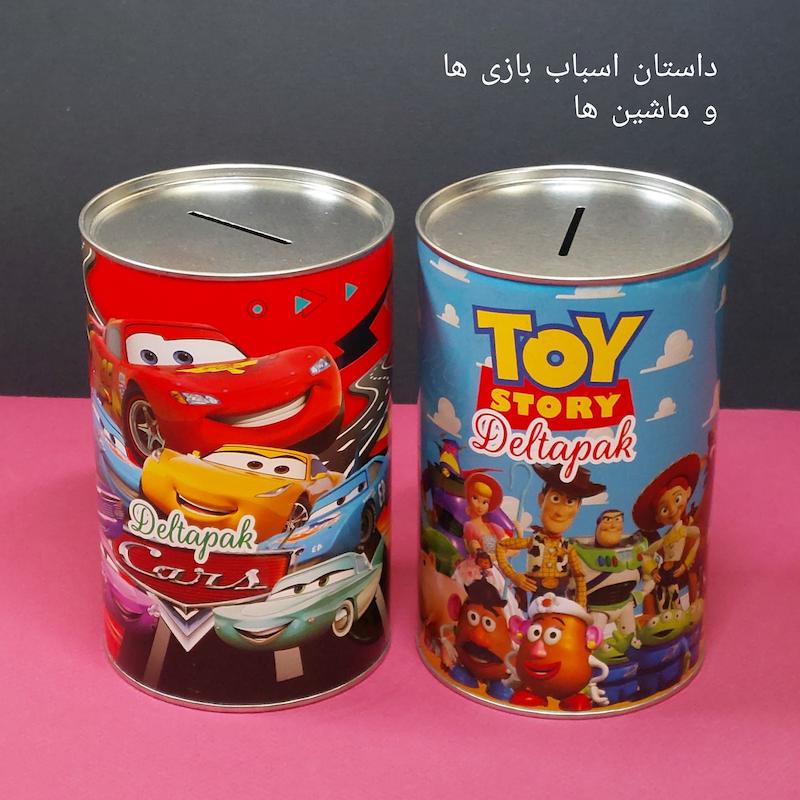 پک ۲ عددی قلک استوانه ای کوبه استودیو با طرح انیمیشنی(اسپایدرمن و دخترکفشدوزکی - بتمن و بن تن - سیندرلا و فروزن - داستان اسباب بازی ها و ماشین ها - سیندرلا و پری دریایی)koobe studio animated ladybug &spiderman coin banks - pack of 2