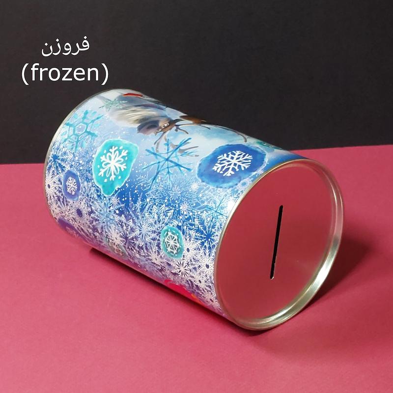  قلک استوانه ای کوبه استودیو با طرح های متفاوت انیمیشنی (فروزن ، بتمن ،افسون ، بن تن ،ماشین ها ، دختر کفشدوزکی ، تک شاخ یا یونیکورن ، گشت پنجه ای ، مرد عنکبوتی )  koobe studio animated coin banks