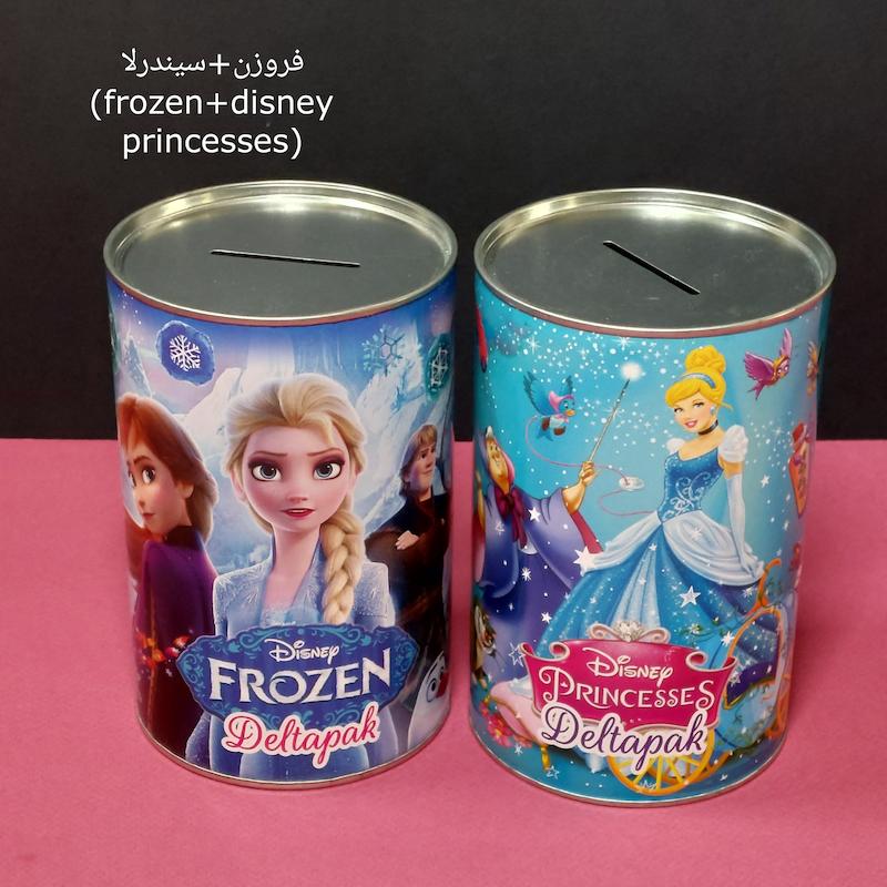 پک ۲ عددی قلک استوانه ای کوبه استودیو با طرح انیمیشنی(اسپایدرمن و دخترکفشدوزکی - بتمن و بن تن - سیندرلا و فروزن - داستان اسباب بازی ها و ماشین ها - سیندرلا و پری دریایی)koobe studio animated ladybug &spiderman coin banks - pack of 2
