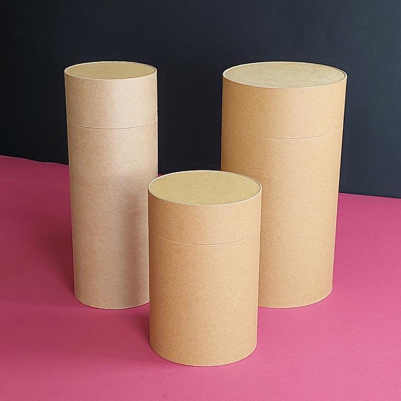 جعبه استوانه ای کرفت با تلسکوپی در بدنه وقطر ۷،۸و۱۰ سانت  koobe studio kraft box