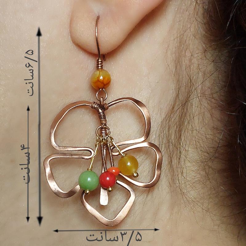 گوشواره دستساز کوبه استودیو از مس،مرجان و سنگهای عقیق koobestudio earrings