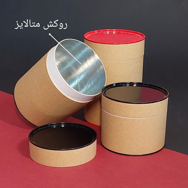 جعبه هدیه استوانه ای کوبه استودیو با پوشش کرفت ودرفلزی رنگی،koobe studio gift box