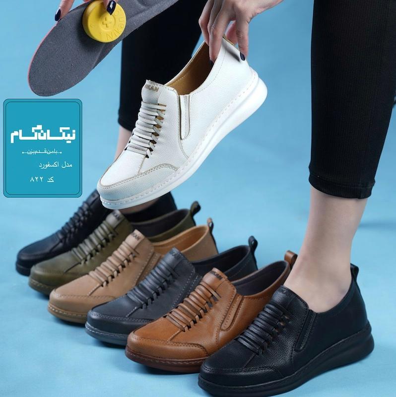 کفش طبی زنانه مخصوص خارپاشنه مدل آکسفورد سفید نیکان گام
