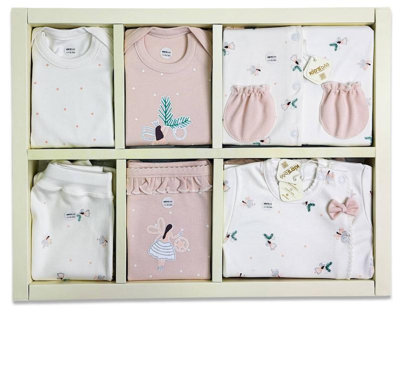 ست لباس ۱۹ تیکه نوزادی کیدزبو kidsboo سرهمی دار ۱۰۰٪ نخ پنبه طرح فرشته