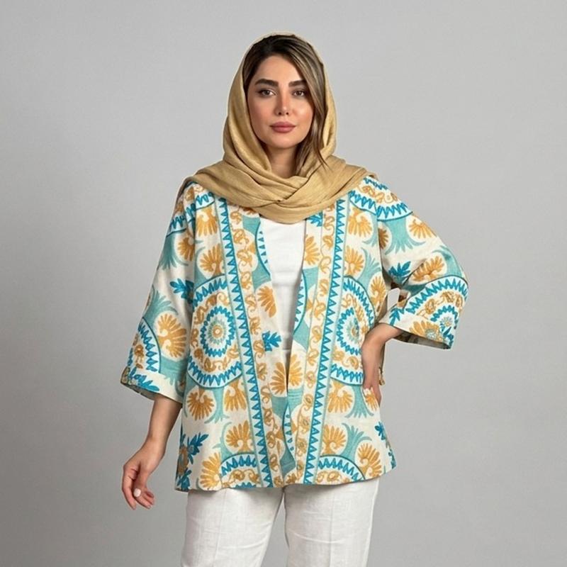 مانتو زنانه مدل کلوش لینن سوزندوزی هندی کد AK1624