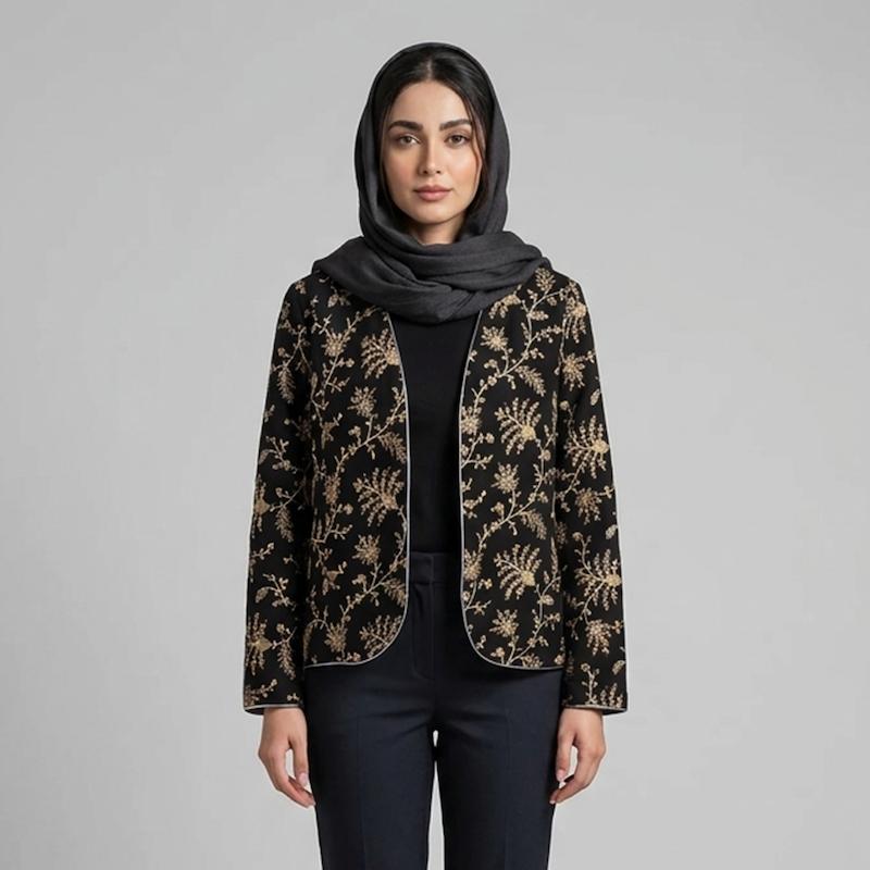 کت زنانه مدل لینن سوزندوزی طلاکوب کد AK1626