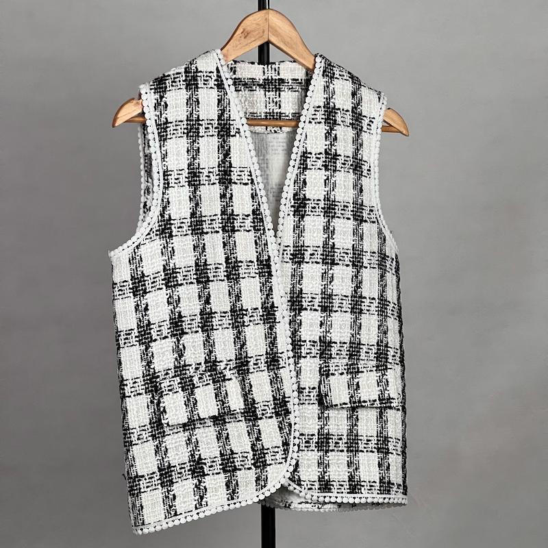 جلیقه زنانه مدل شانل بافت چهارخونه کد AK1479