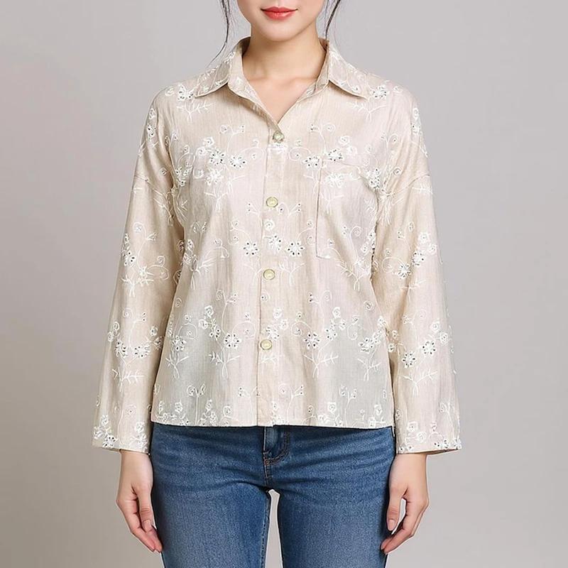 شومیز زنانه مدل لینن خامه دوزی کد AK1303