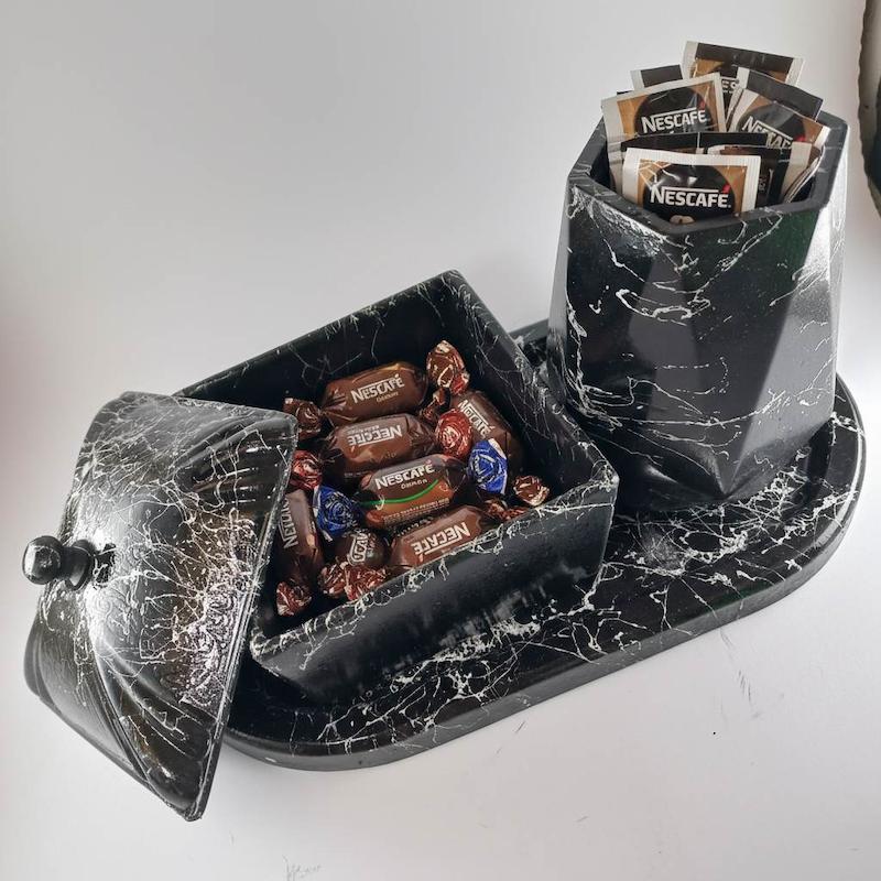 سرویس پذیرایی مینیمال طرح ماربل شیت مشکی | تولیدی کرج لند