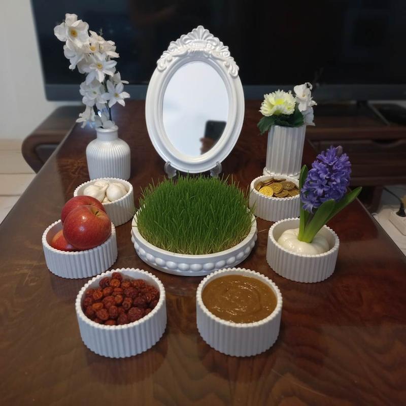 هفت سین جدید سفید صدفی دستساز| تولیدی کرج لند