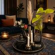 دکوری رومیزی کامل مشکی با رگه های طلایی مدرن و چشمگیر صنایع دستی کرج لند