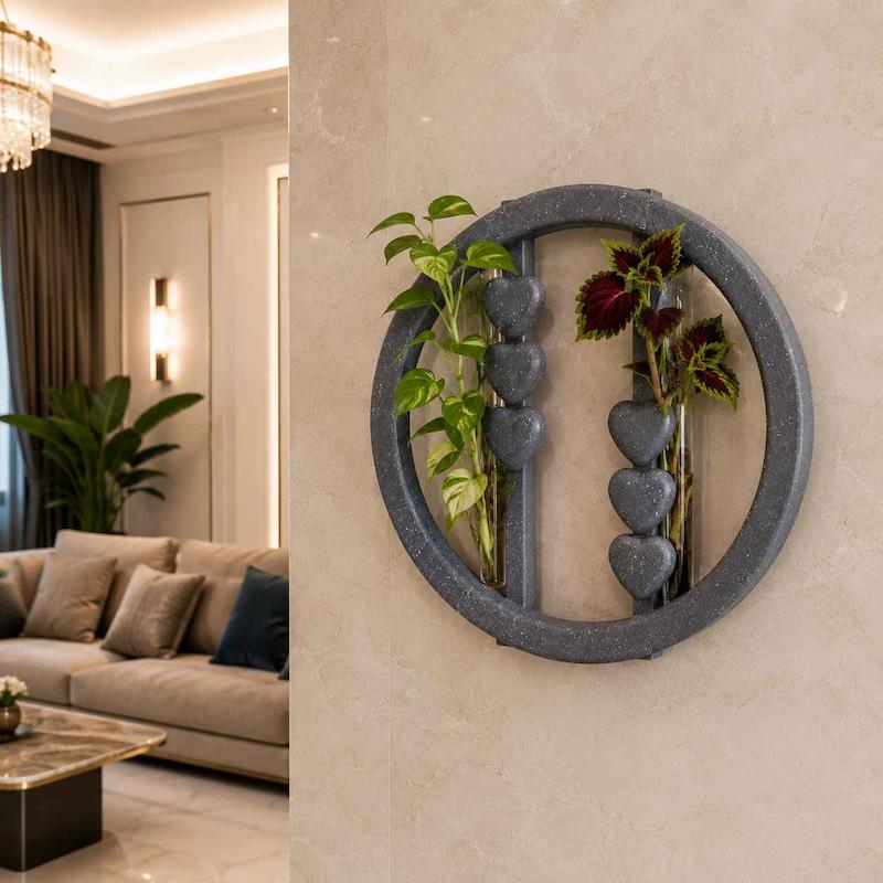 گلدان دیوارکوب شش قلب سنگ مصنوعی طرح موزاییکی
