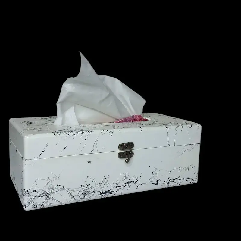 جعبه دستمال کاغذی چوبی،طرح ماربال شیت سفید| تولید کرج لند