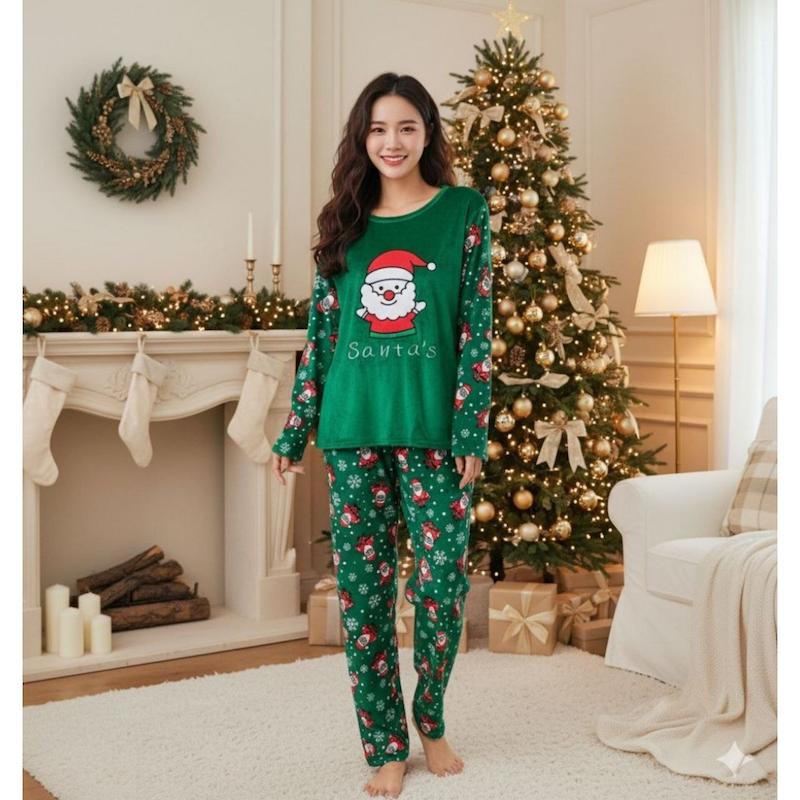 ست بلیز آستین بلند و شلوار تدی گرم بالا زنانه وارداتی کریسمسی