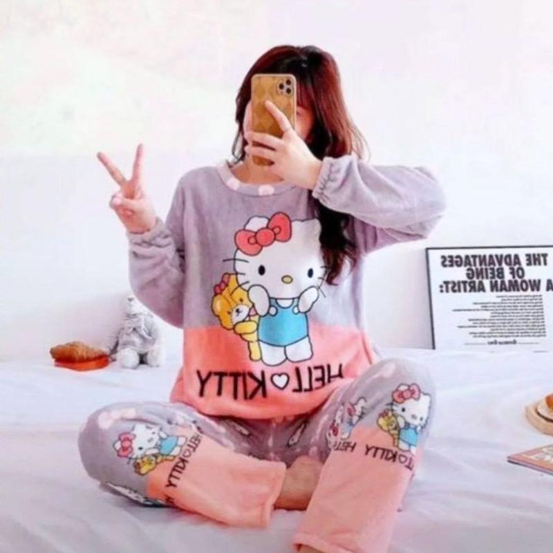 ست بلیز آستین بلند و شلوار تدی گرم بالا زنانه وارداتی طرح کیتی