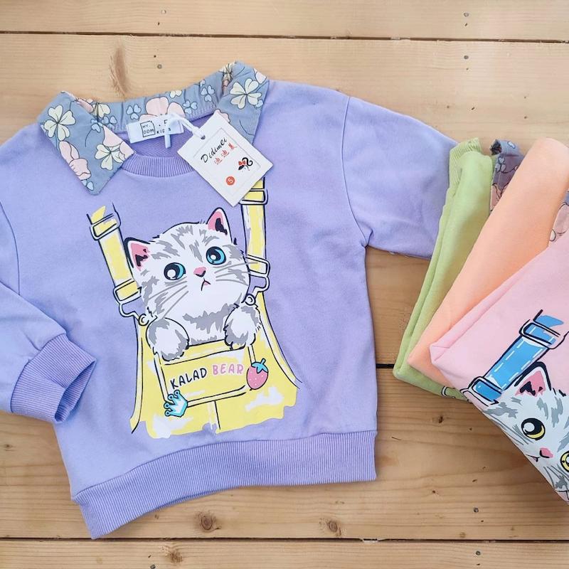 بلیز آستین بلند دخترانه طرح گربه