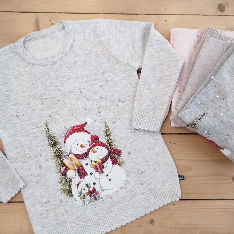 بلیز آستین بلند بافت دخترانه طرح آدم برفی 