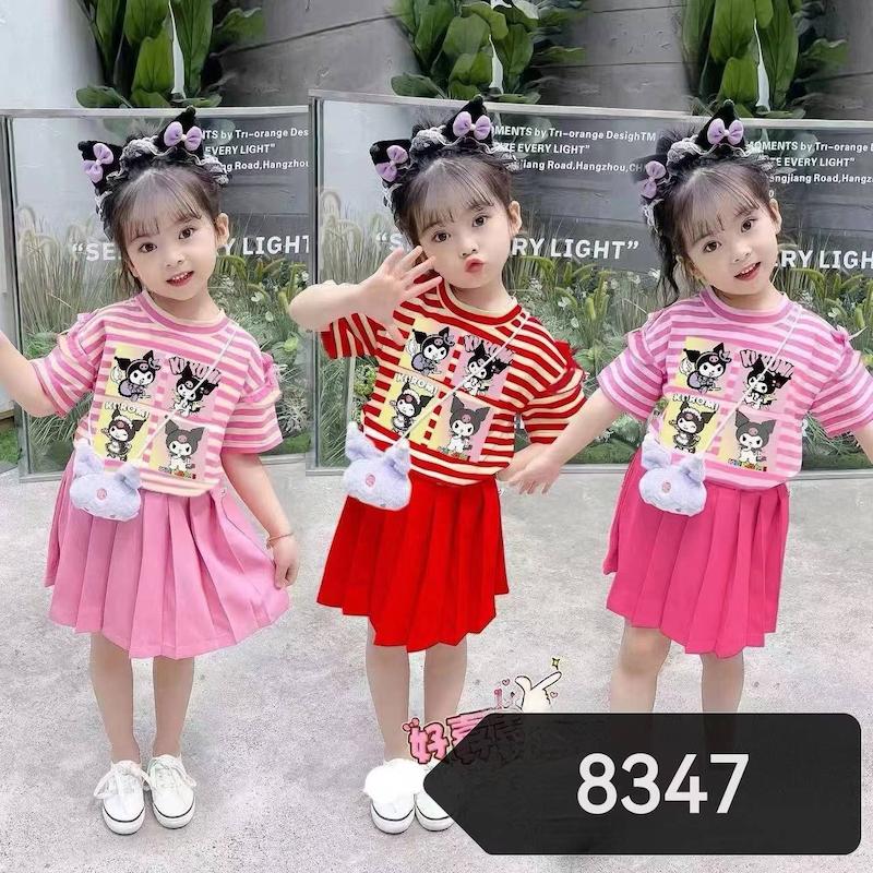 ست 3 تیکه کراپ و دامن و عروسک دخترانه کرومی
