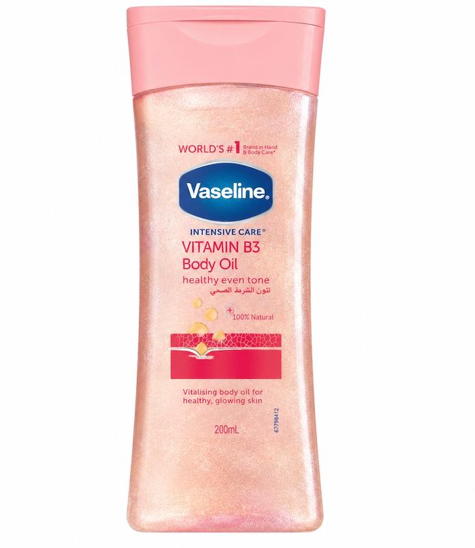 روغن بدن وازلین شاین‌دار صورتی (Vaseline Vitamin B3 Body Oil – Healthy Even Tone)