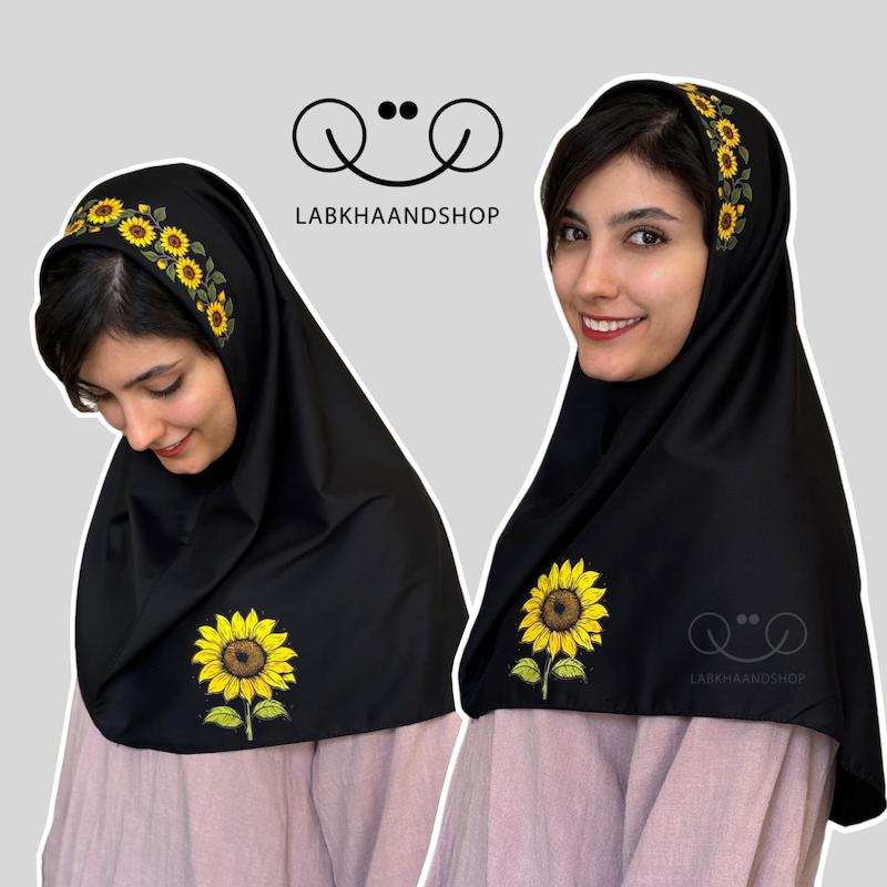 مقنعه طرح گل افتابگردون چاپی ۱۲۹