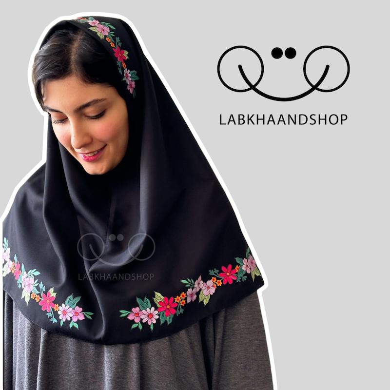 مقنعه طرح گل صورتی(دو طرف جلوی مقنعه و تل مقنعه) 