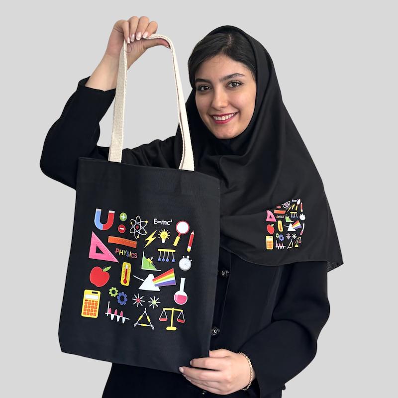 ست مقنعه و توتبگ طرح فیزیک چاپی 