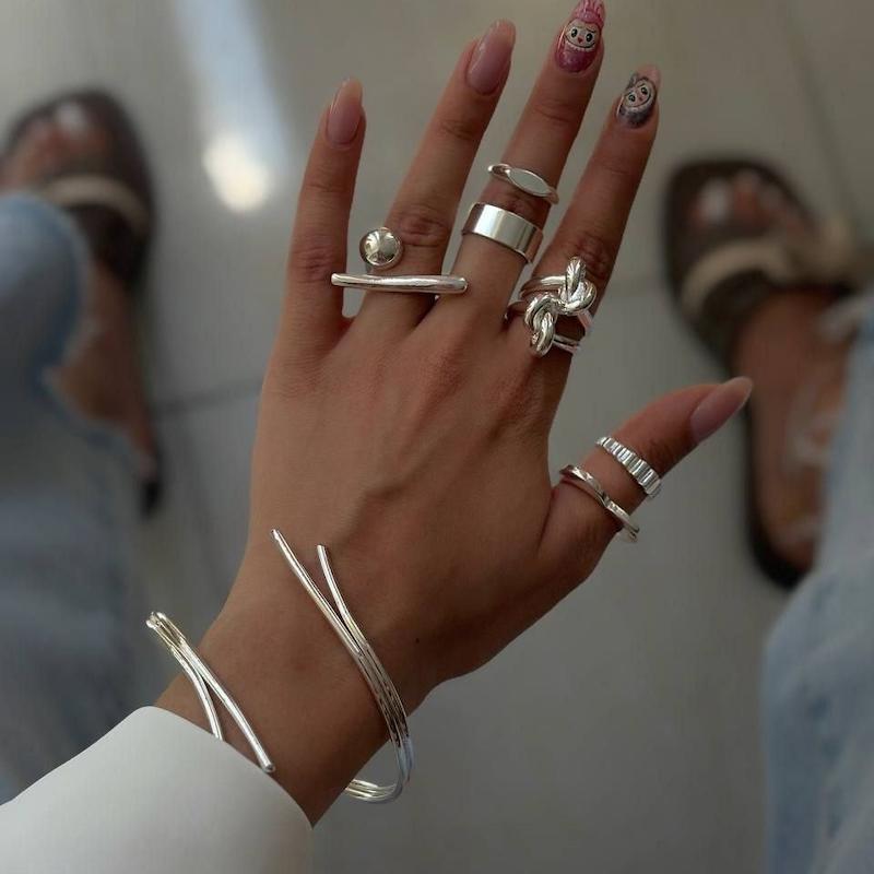 پک انگشتر گره آبکاری نقره