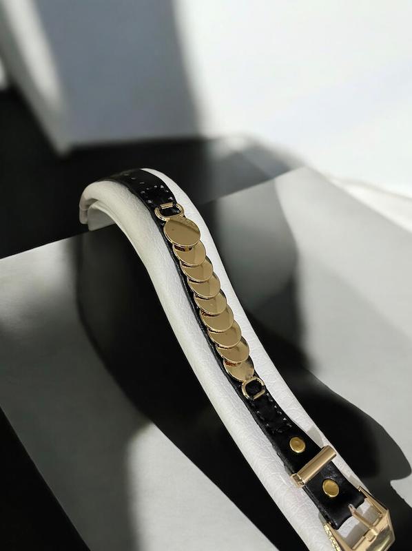 دستبند زنانه چرم طبیعی یراق پولکی  کد۳۳۳۵۰۴۳