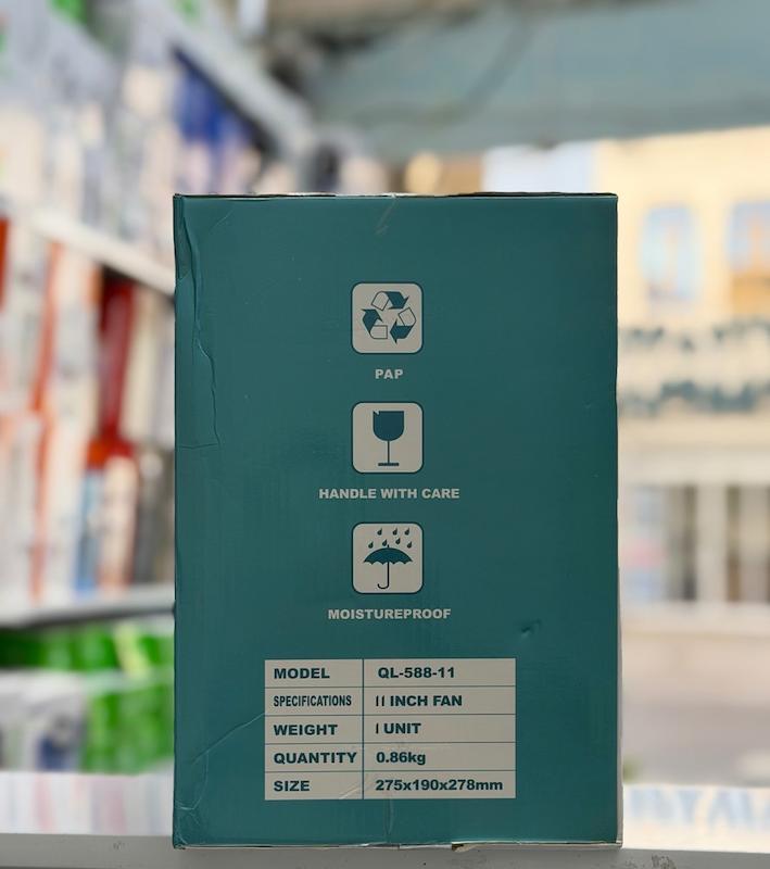پنکه 11 اینچ  گردن متحرک چرخشی مدل OSCILLA QL-588-11 تک باطری بسیار با کیفیت و قدرتمند