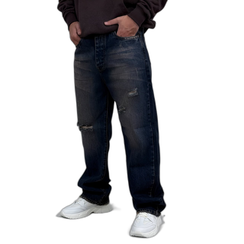 شلوار جین بگ مردانه آبی طرح زاپ