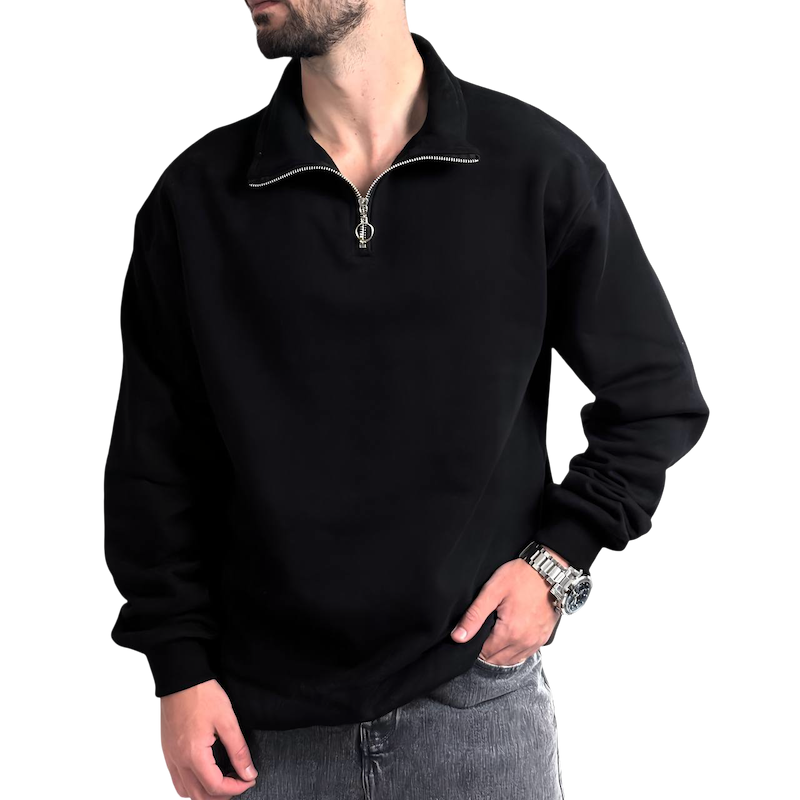 دورس مردانه پنبه 3 نخ  مشکی طرح یقه نیم زیپ