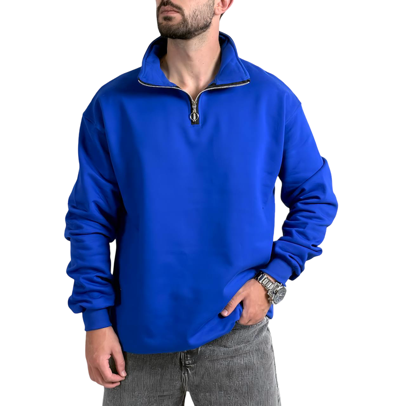 دورس مردانه پنبه 3 نخ آبی طرح یقه نیم زیپ