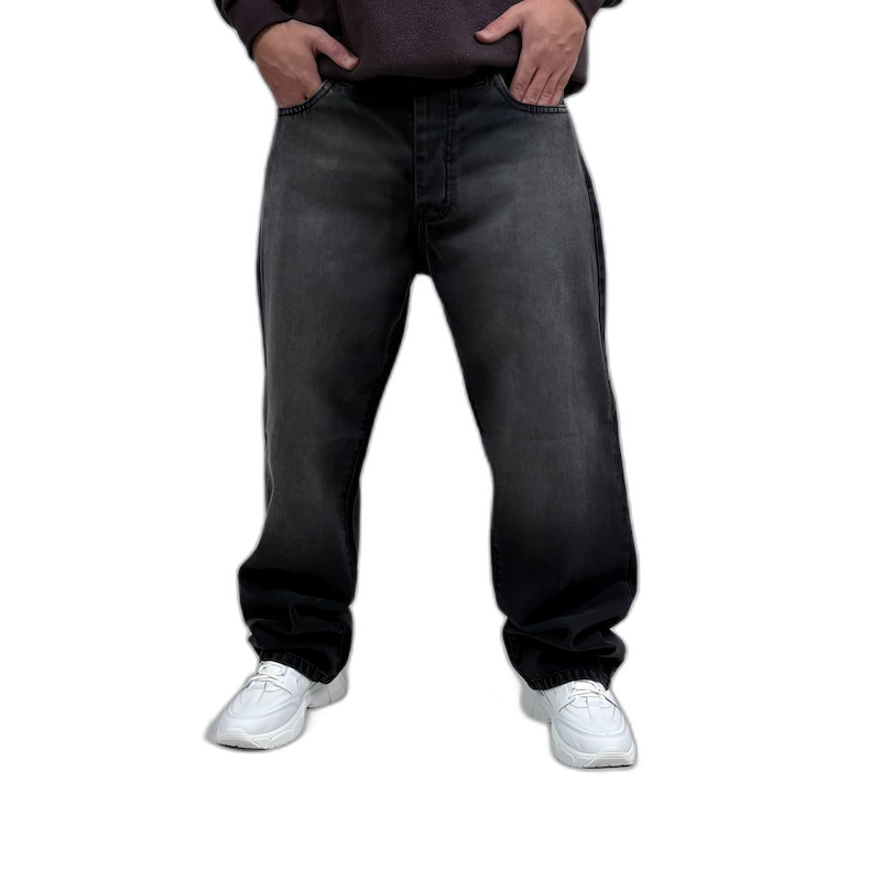 شلوار جین بگ مردانه طوسی مشکی طرح ساده