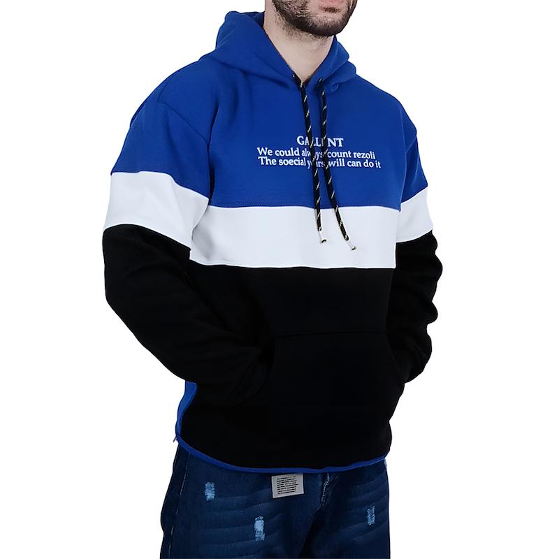 هودی کلاهدار مردانه آبی  طرح رینگری