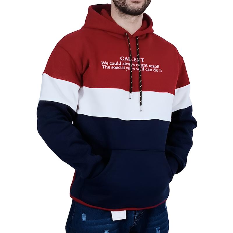 هودی کلاهدار مردانه قرمز-سفید طرح رینگی