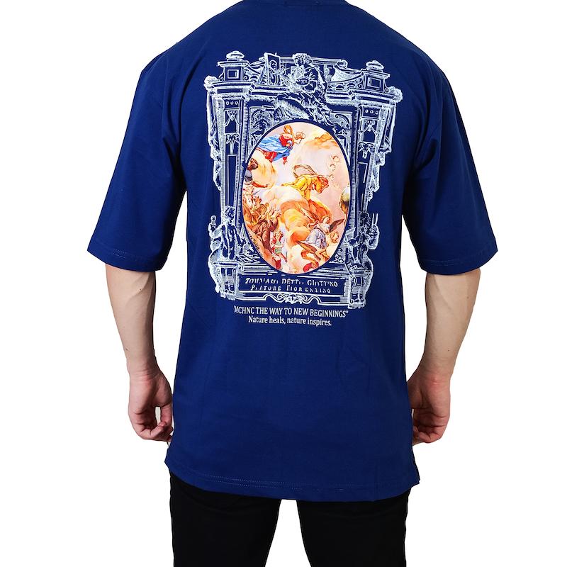 تیشرت آستین کوتاه مردانه سرمه ای نخ پنبه طرح مچینست