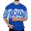 تیشرت آستین کوتاه مردانه باکسی آبی طرح ایکس