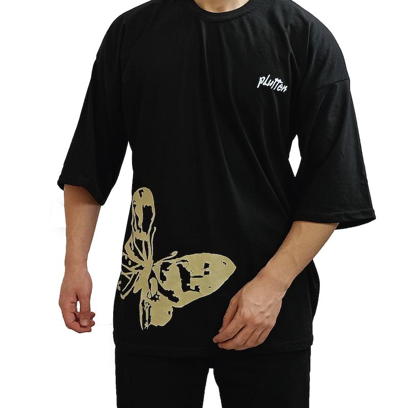 تیشرت آستین کوتاه مردانه مشکی طرح پروانه قواره آزاد