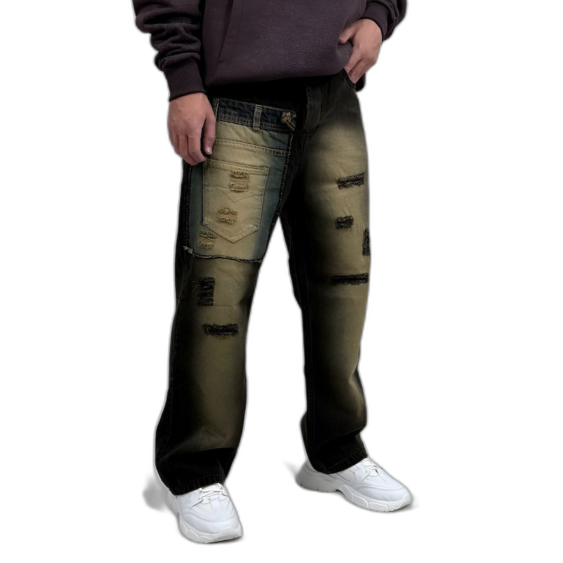 شلوار جین بگ مردانه دورنگ طرح کاستوم جیب