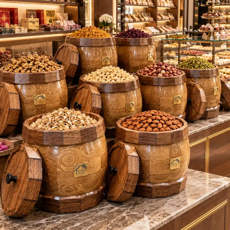 خمره چوبی راشین-ظرفیت ۱۲ کیلوگرم ، دارای درب و آستر نخ پنبه