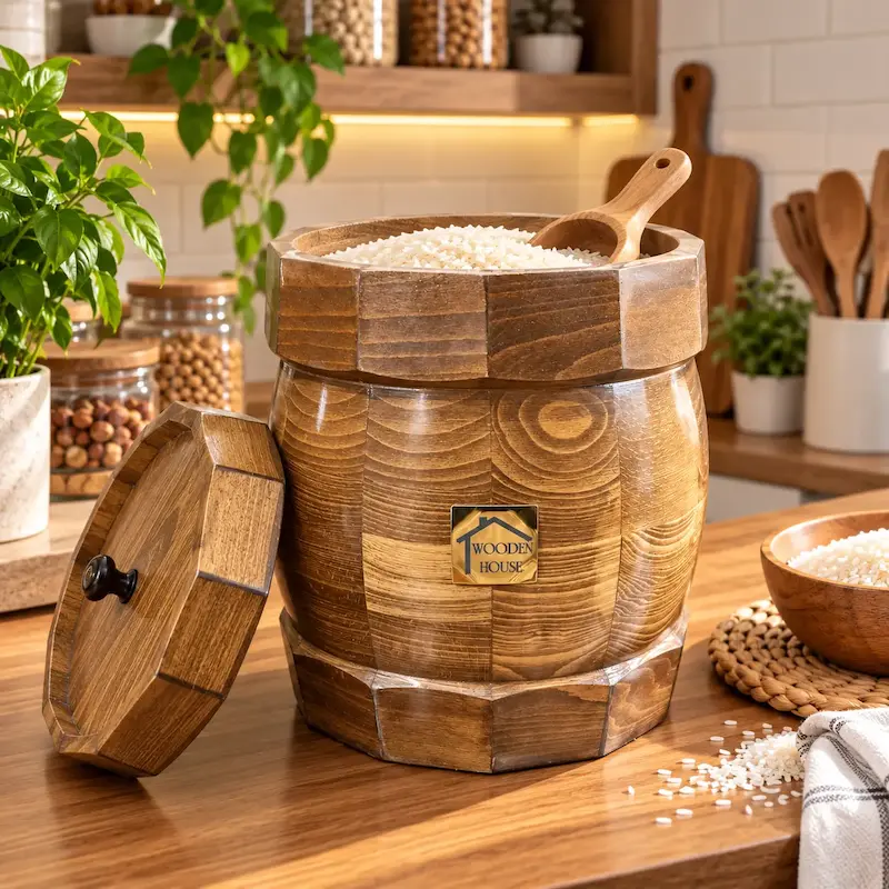 خمره چوبی راشین-ظرفیت ۱۲ کیلوگرم ، دارای درب و آستر نخ پنبه