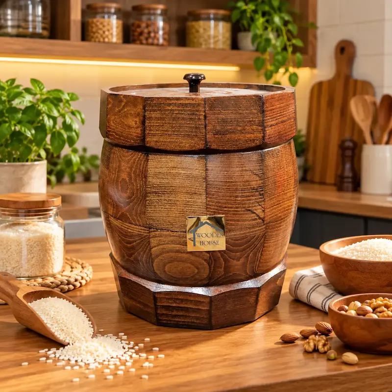 خمره چوبی راشین-ظرفیت ۱۲ کیلوگرم ، دارای درب و آستر نخ پنبه
