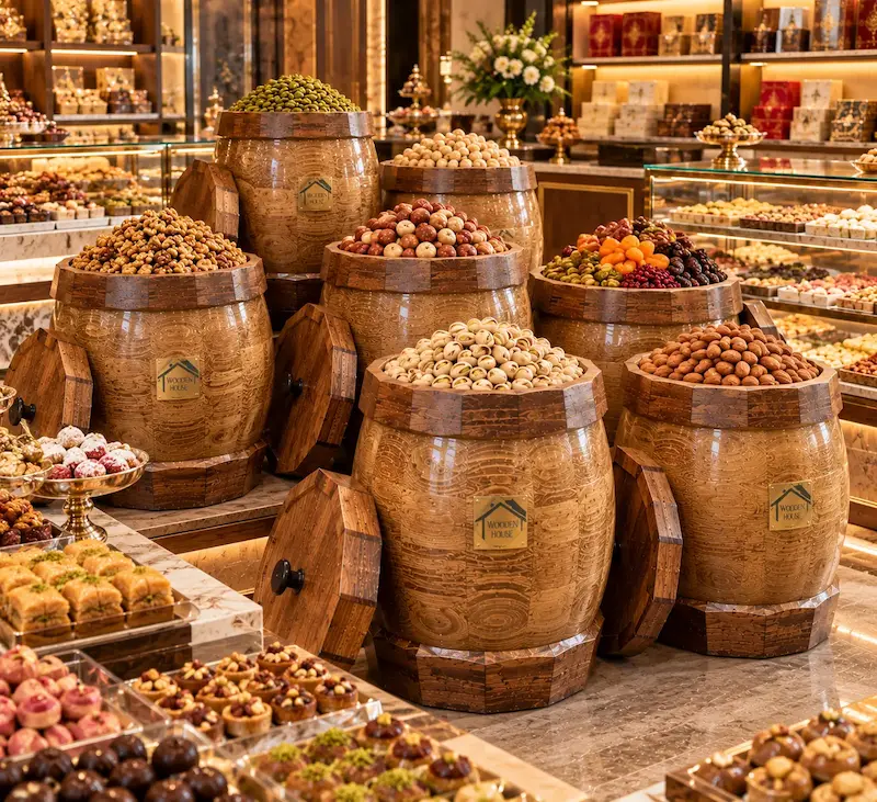 خمره چوبی راشین-ظرفیت ۱۲ کیلوگرم ، دارای درب و آستر نخ پنبه