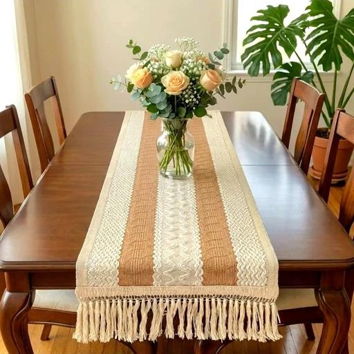رانر رومیزی مکرومه شیری نسکافه ای شیک و خاص