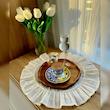 رومیزی گرد/زیربشقابی لینن نچرال دورچین دار نواردار خاص و شیک