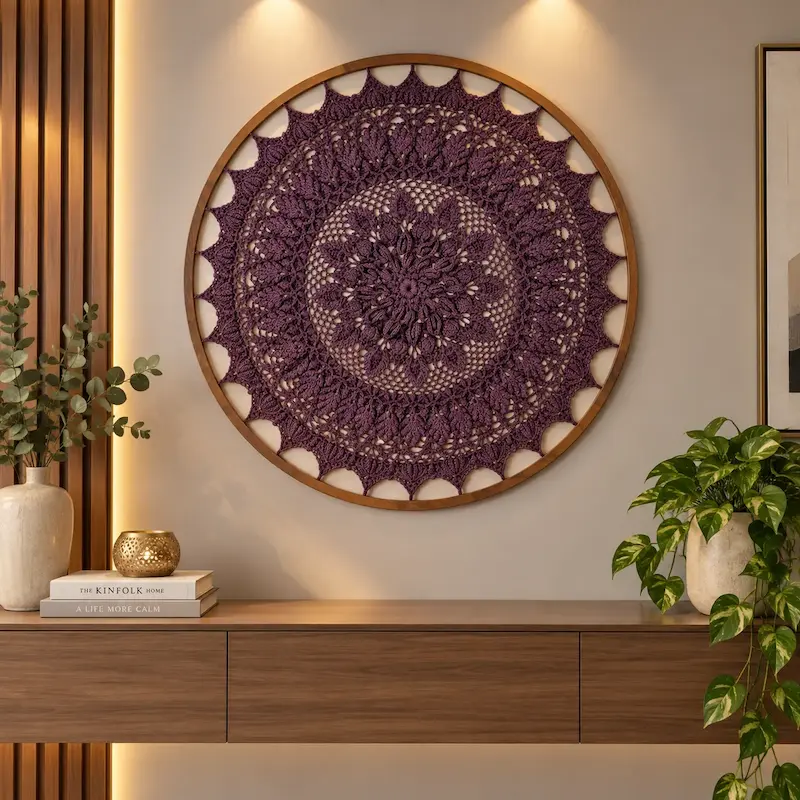 دیوارکوب ماندالا قلاب بافی بنفش رنگ مدل تهیونگ