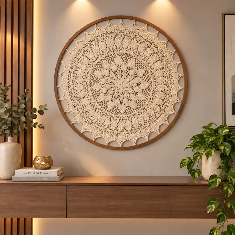 دیوارکوب ماندالا قلاب بافی کرم رنگ مدل تهیونگ