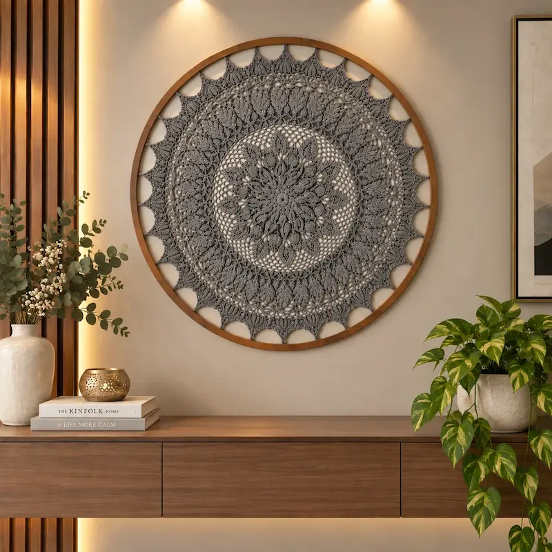 دیوارکوب ماندالا قلاب بافی طوسی رنگ مدل تهیونگ