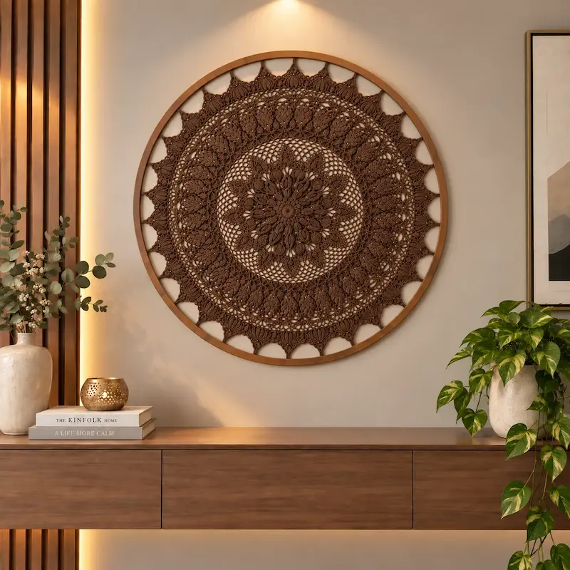 دیوارکوب ماندالا قلاب بافی قهوه ای رنگ مدل تهیونگ